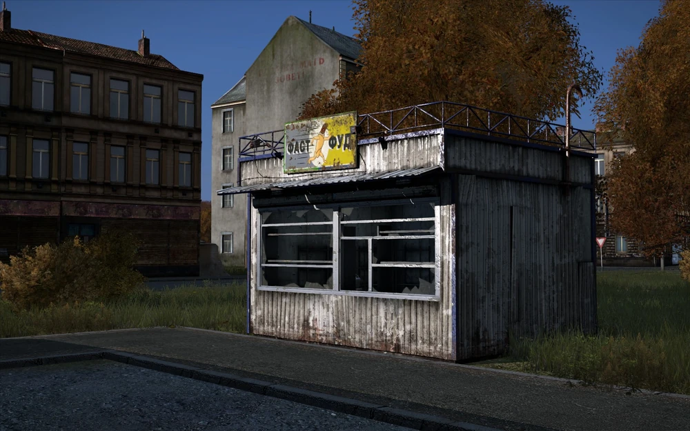 Blue framed fast food stand building