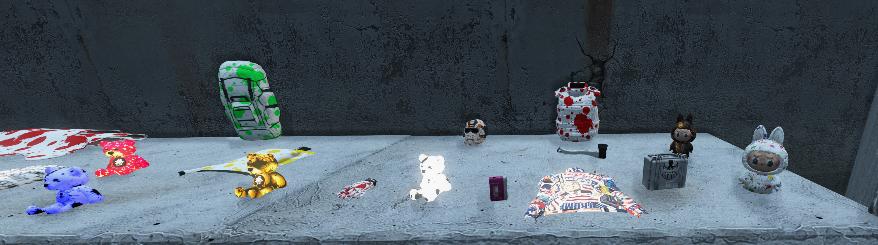 Ink Gaming custom bags, plushies, masks, and collectables display